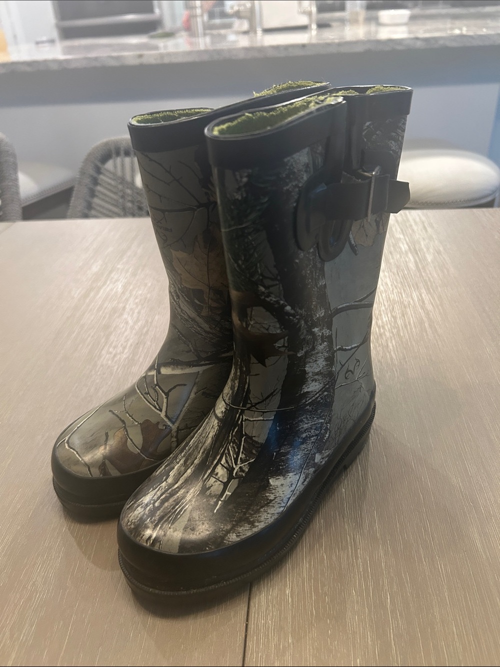 Kids Camo Rain‎ Boots with Adjustable Buckle - Green/Black